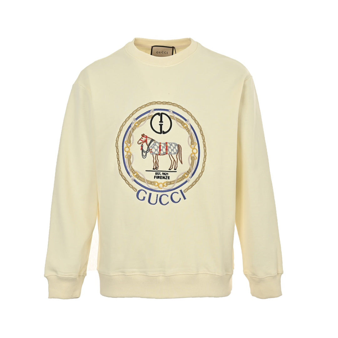 Retro equestrian chain embroidered crew neck sweatshirt