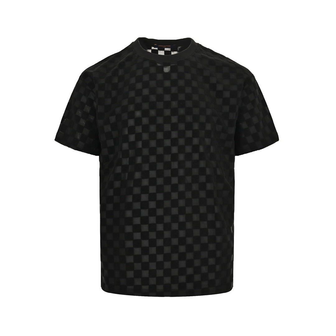 flocked checkerboard short sleeves