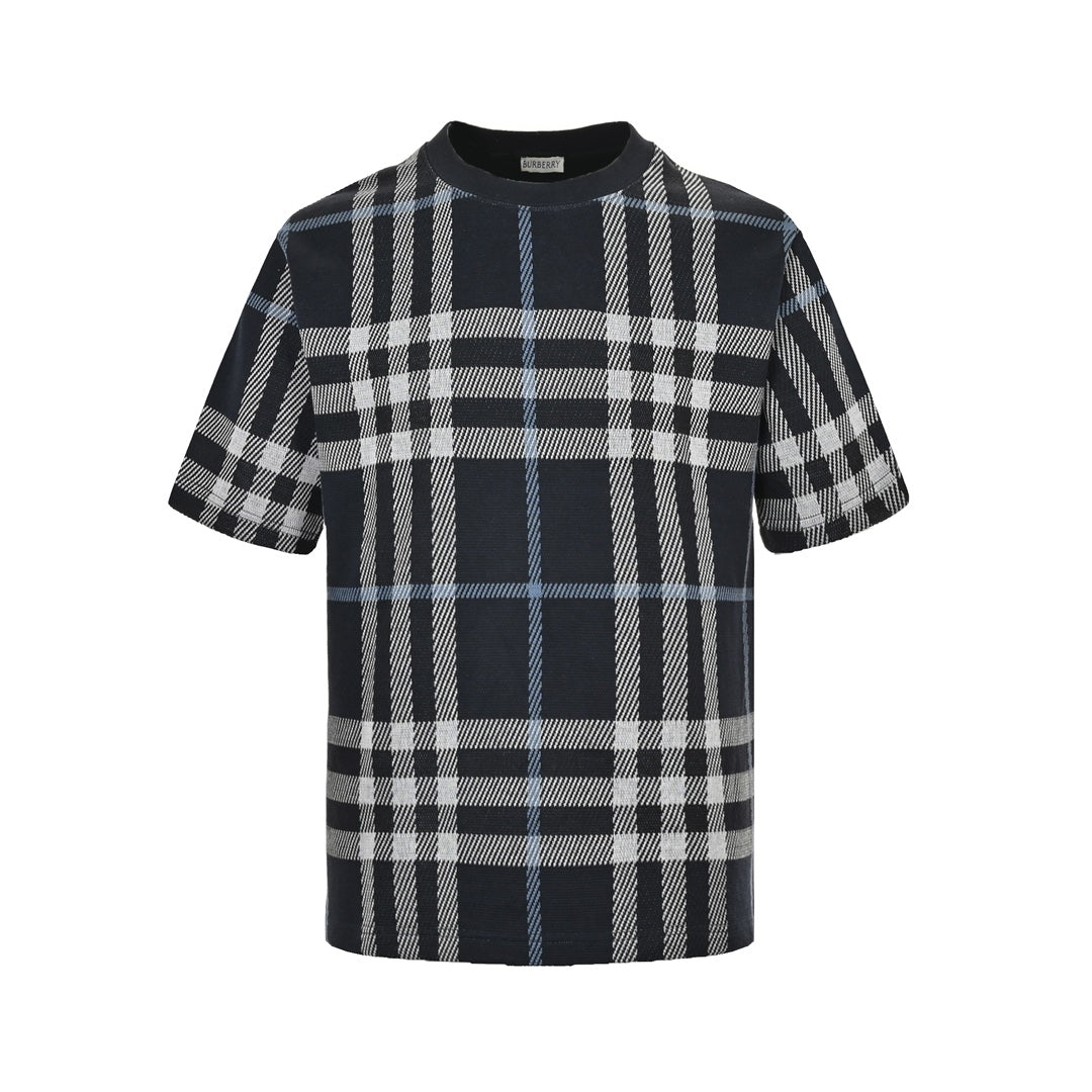 Checked knitted short sleeves