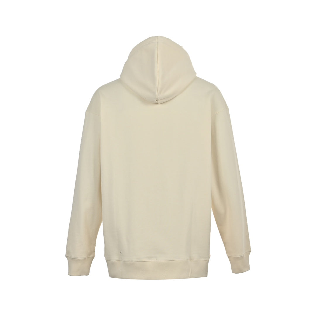 Hooded sweatshirt with embossed leather patch on chest