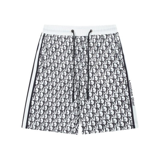 Black and white patterned beach shorts