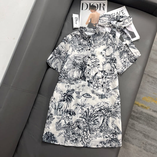 Printed pattern short sleeve dress