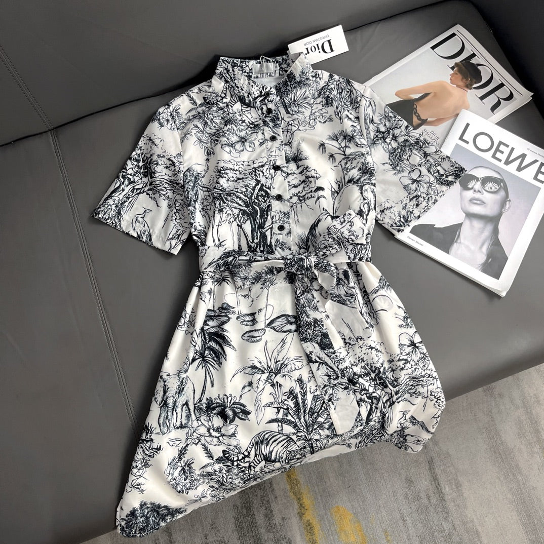 Printed pattern short sleeve dress