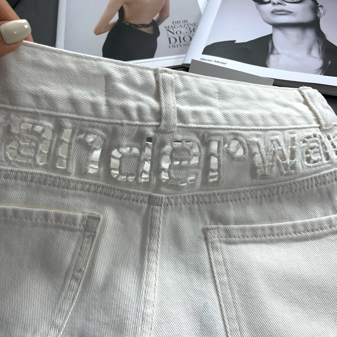 Denim shorts with cutout letters