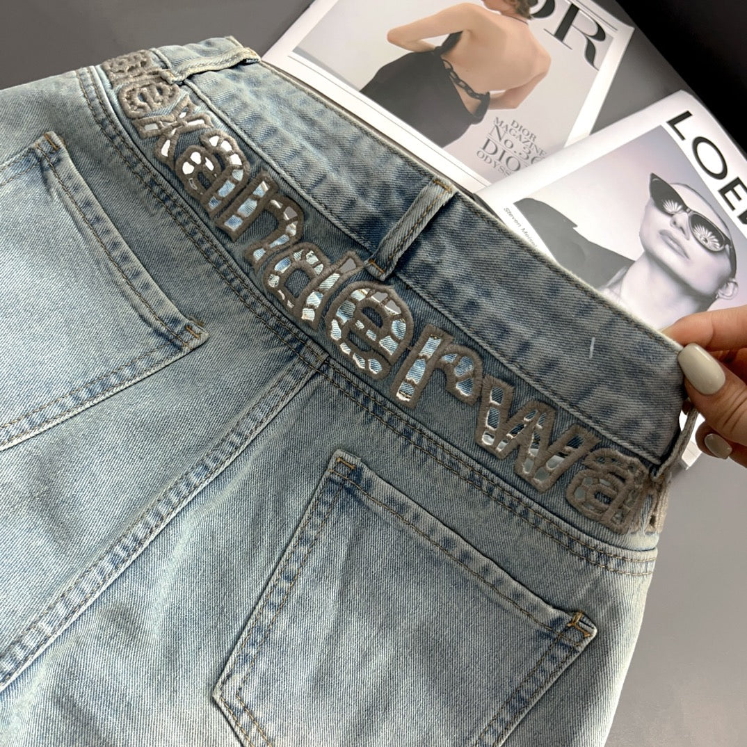 Denim shorts with cutout letters