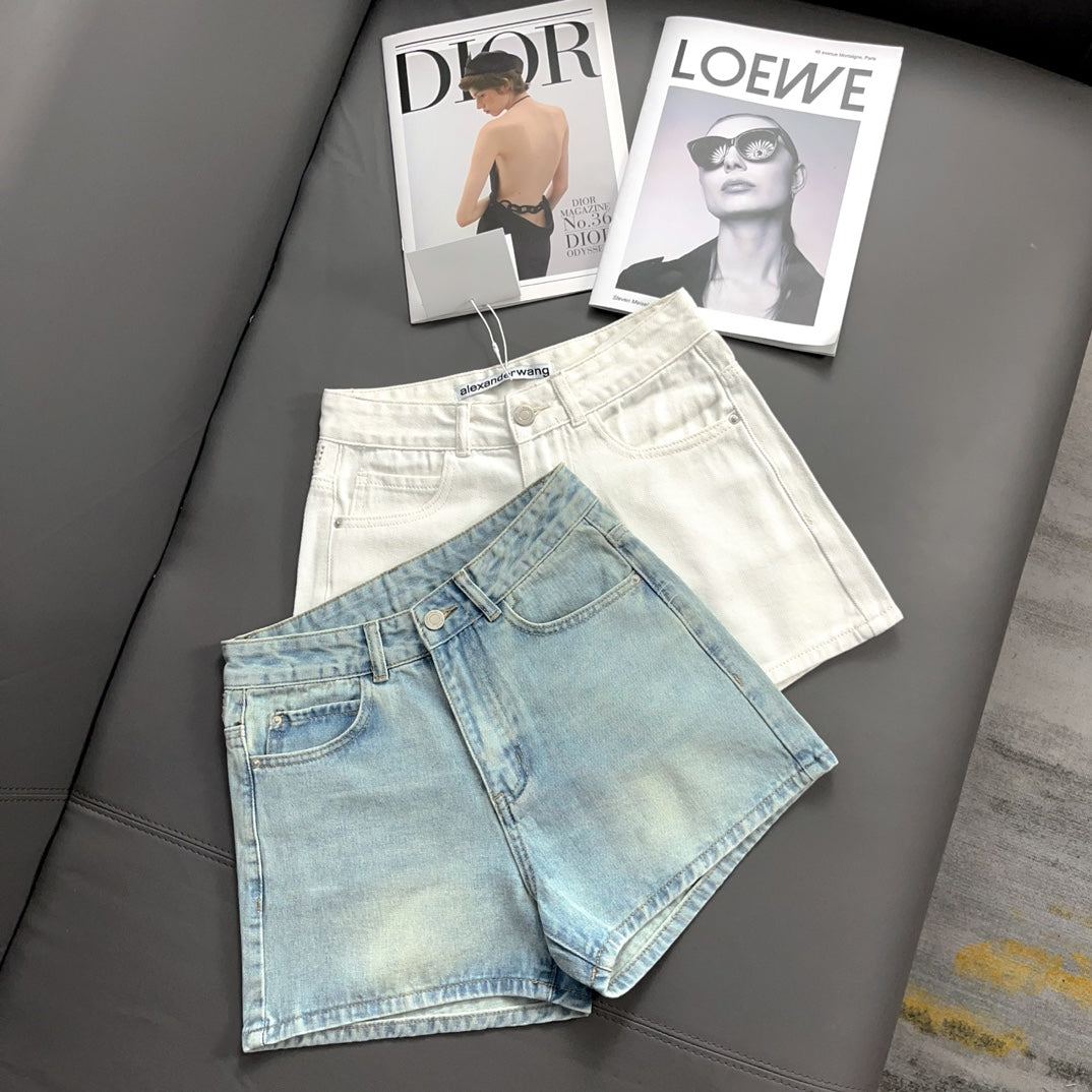 Denim shorts with cutout letters