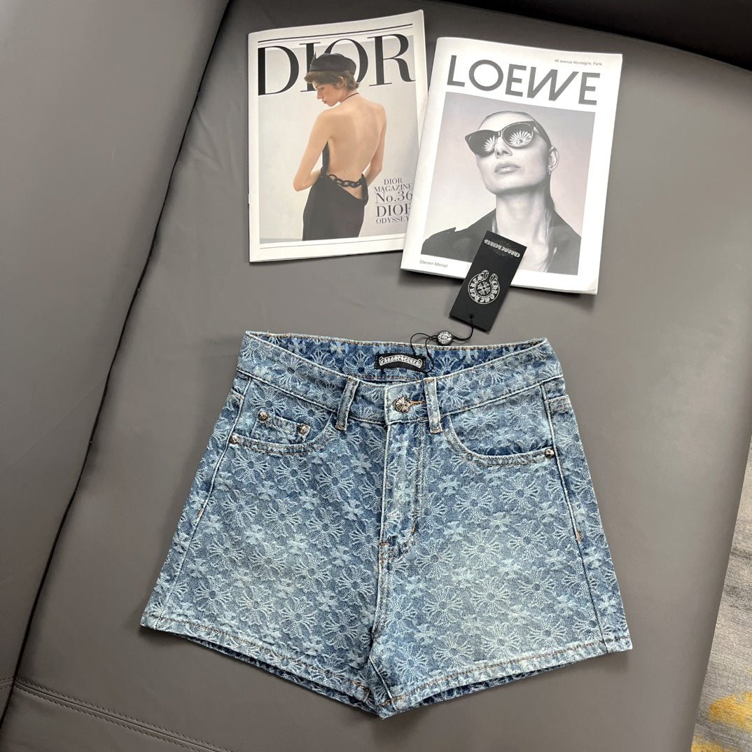 Old fashioned cross jacquard denim shorts