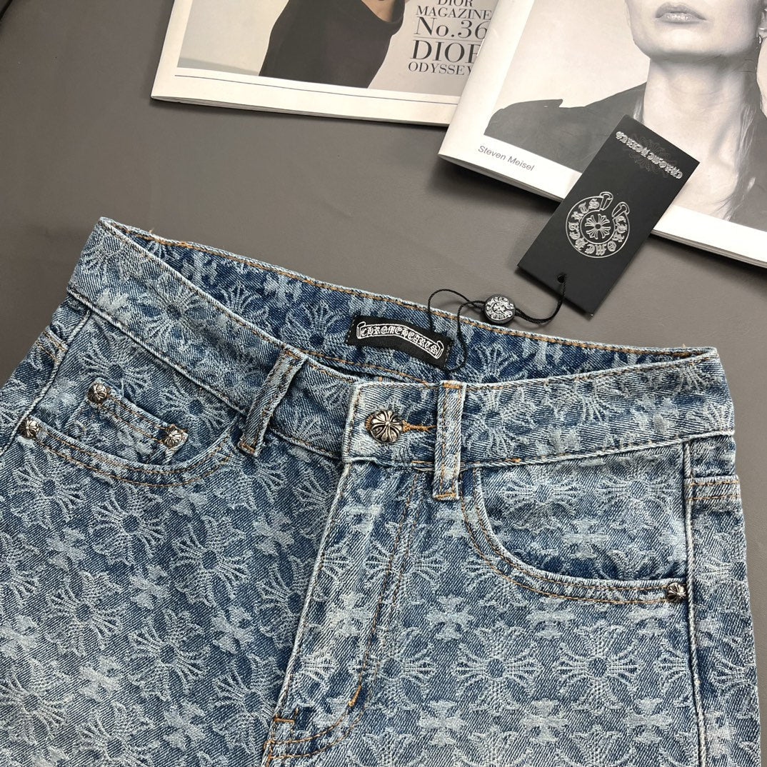 Old fashioned cross jacquard denim shorts