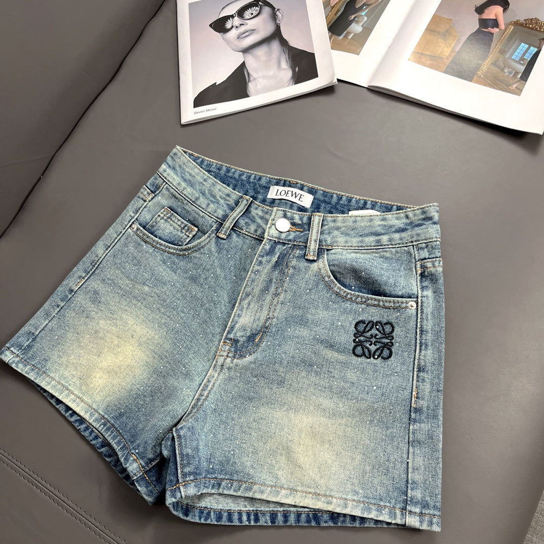 Rhinestone Embroidered Denim Shorts