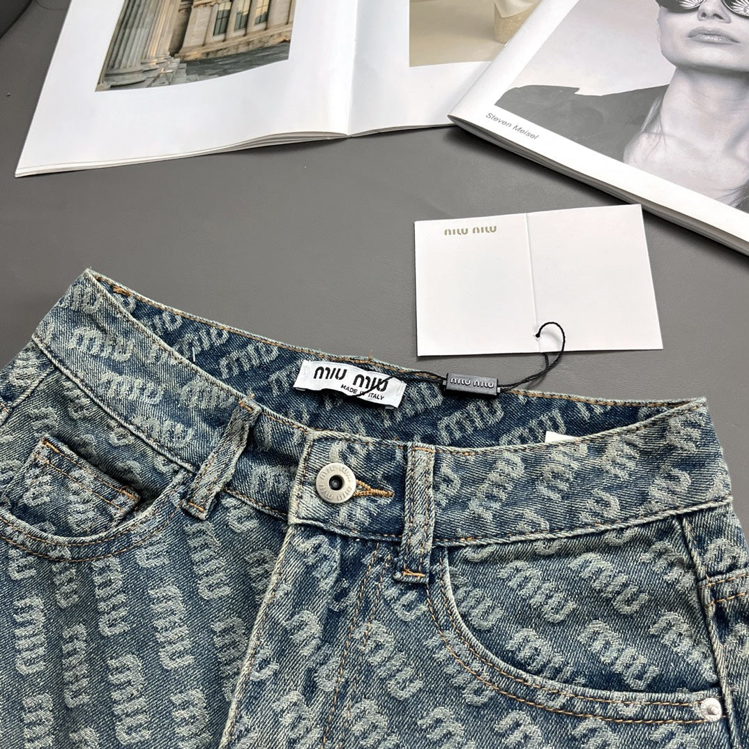 Jacquard logo denim shorts