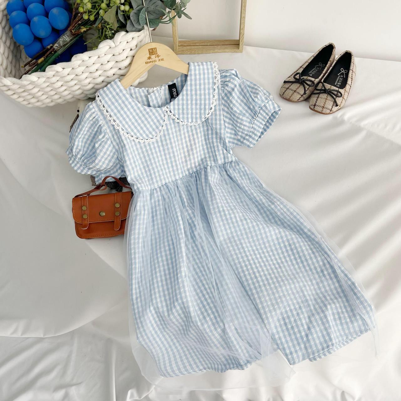 Blue plaid princess dress