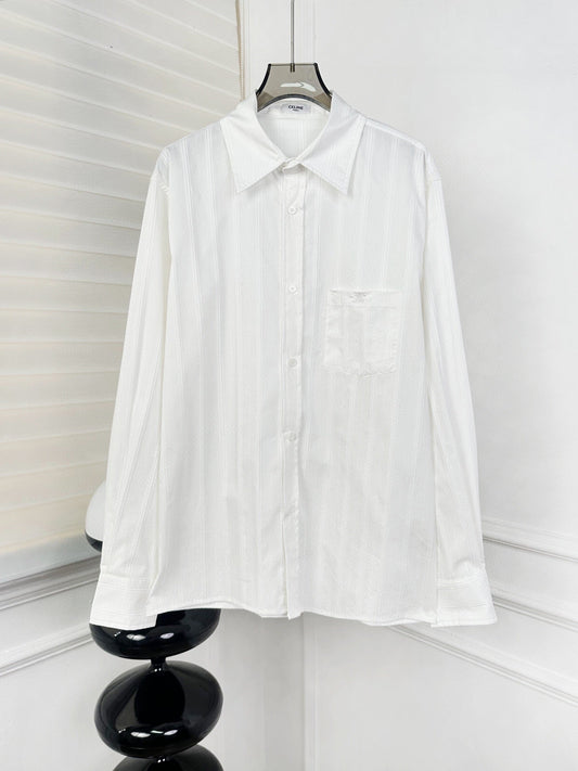 Cotton and linen shirt with chest embroidery