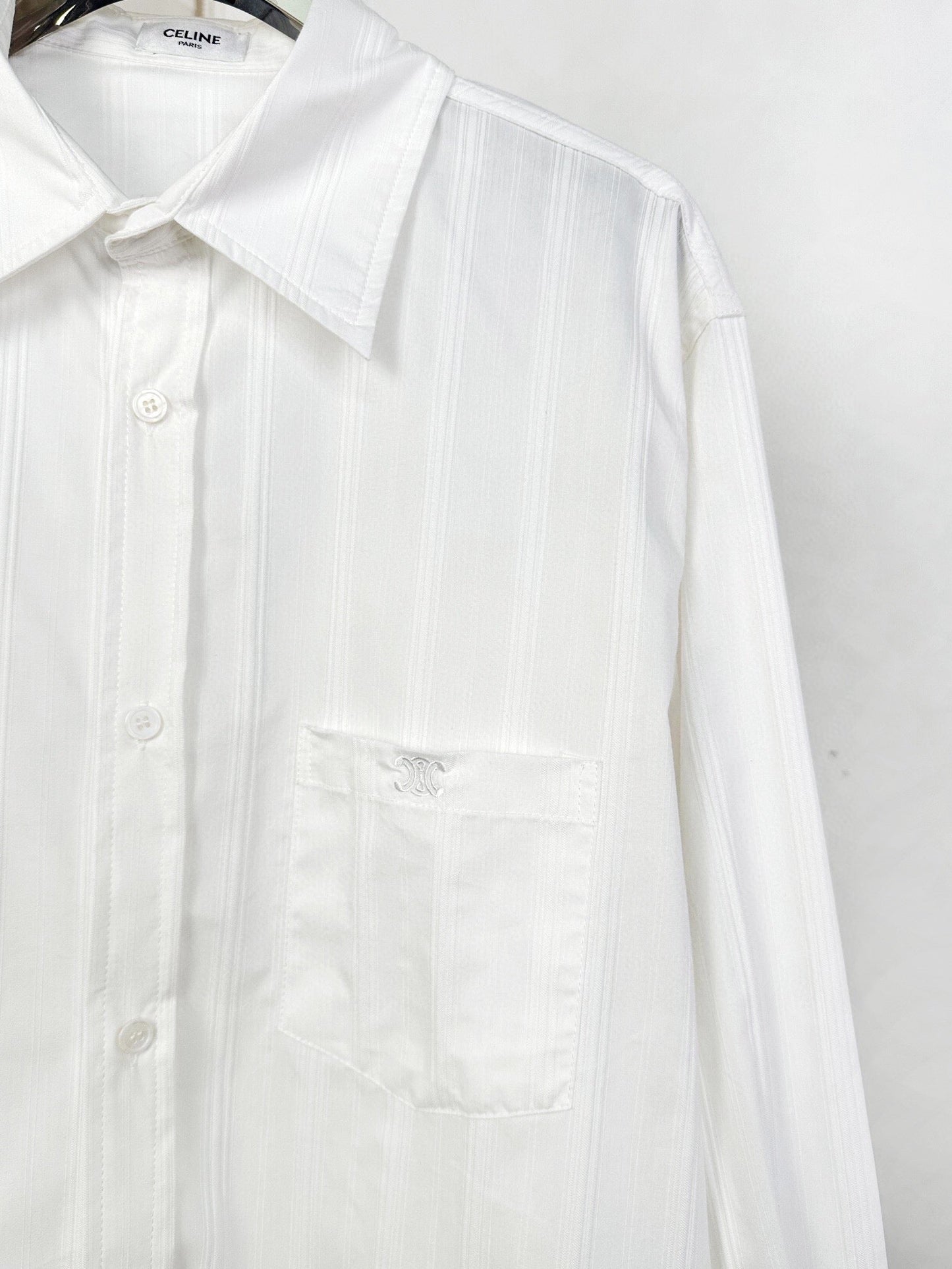 Cotton and linen shirt with chest embroidery