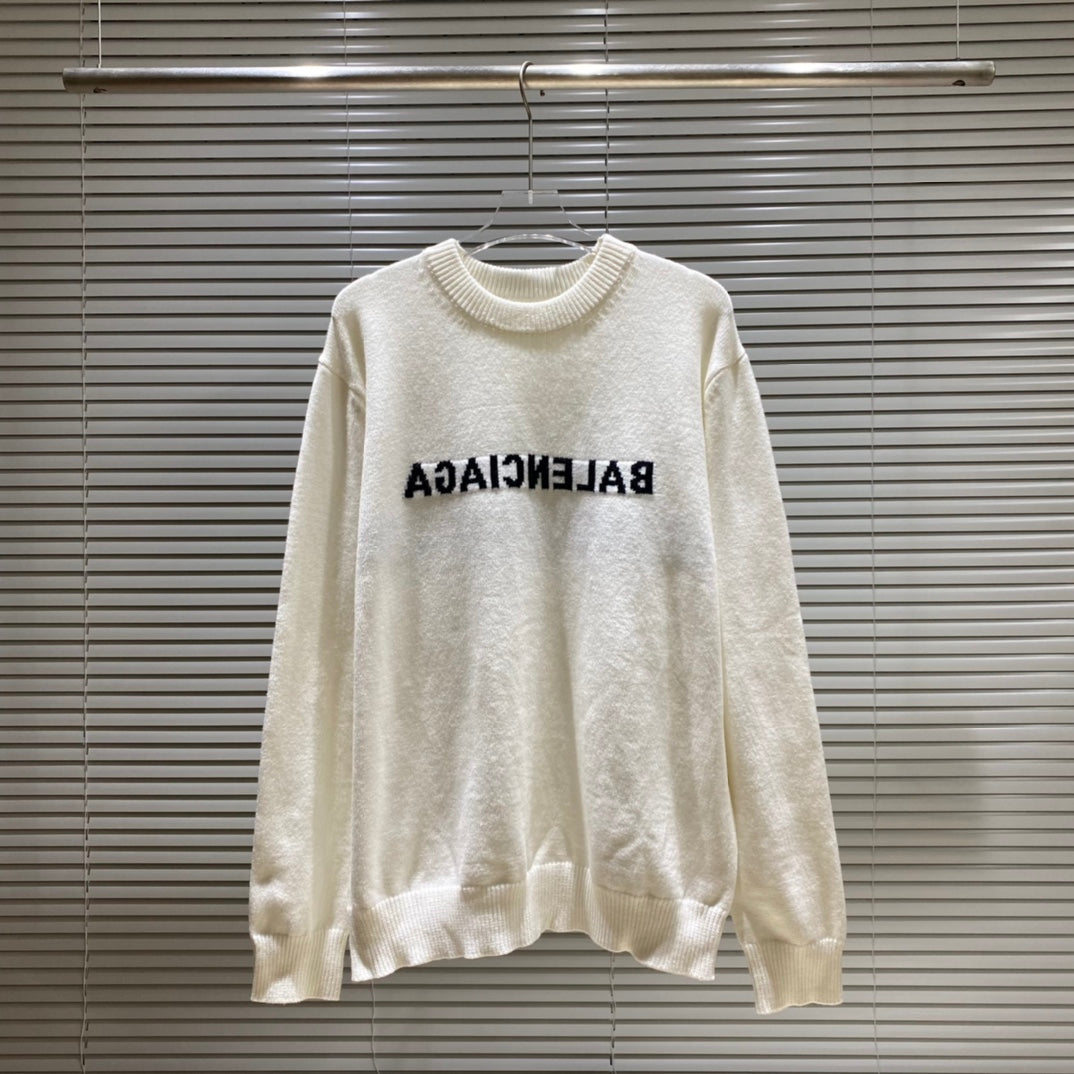 Simple front and back letter logo jacquard crew neck sweater