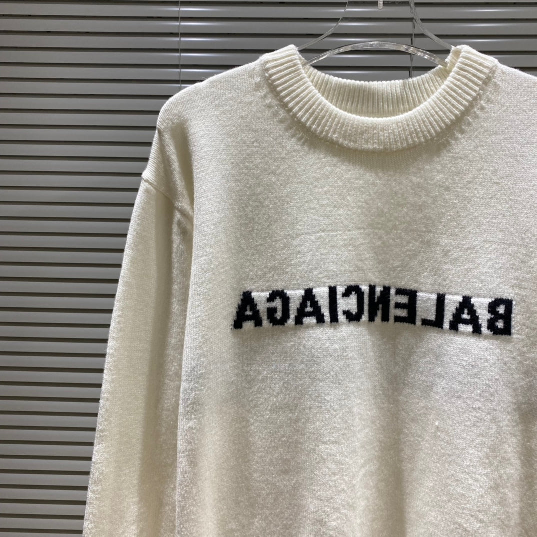 Simple front and back letter logo jacquard crew neck sweater