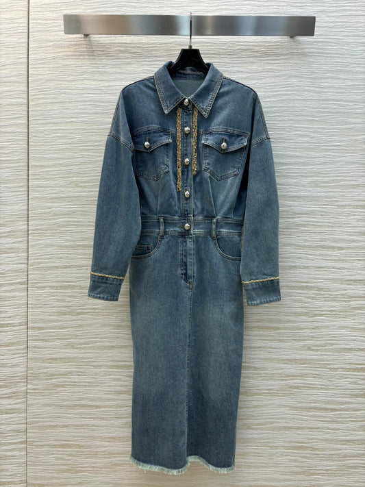 Lapel denim dress