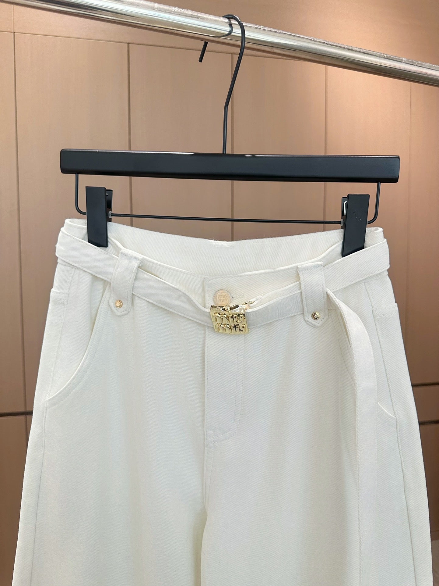 Heavy embroidery high waist loose slim wide leg pants