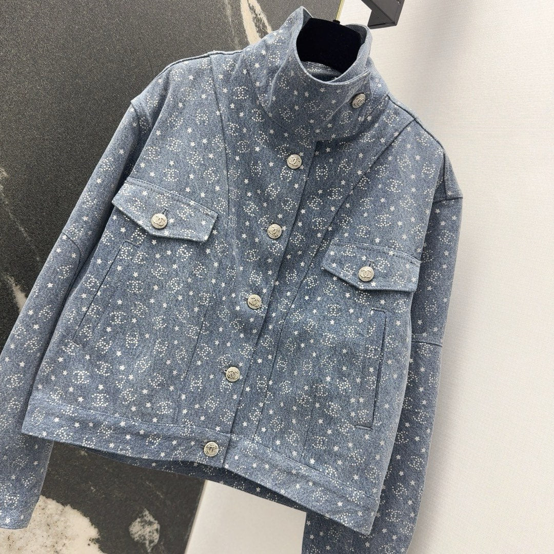 Retro American style fashionable letter logo lapel denim jacket