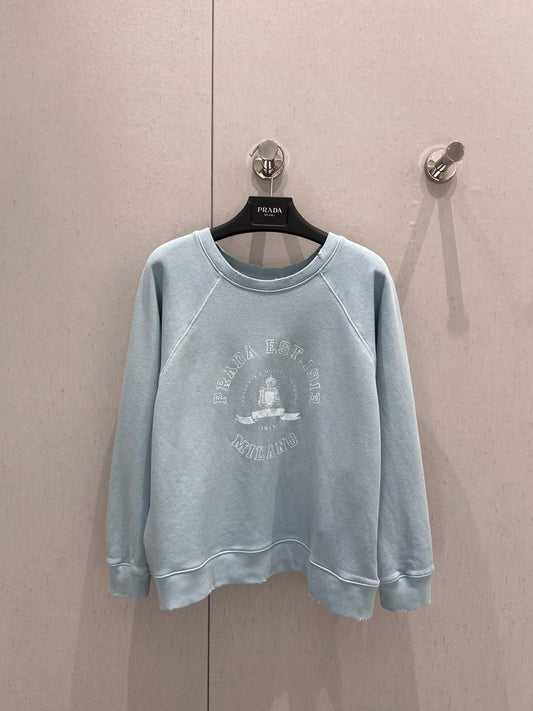 Light blue sweatshirt with distressed design