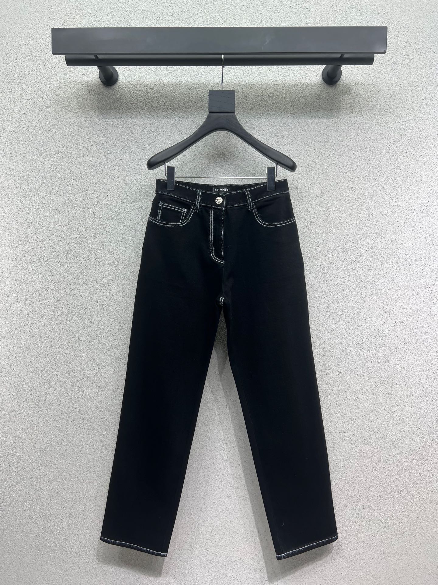 Chanel style ski series thick straight denim trousers