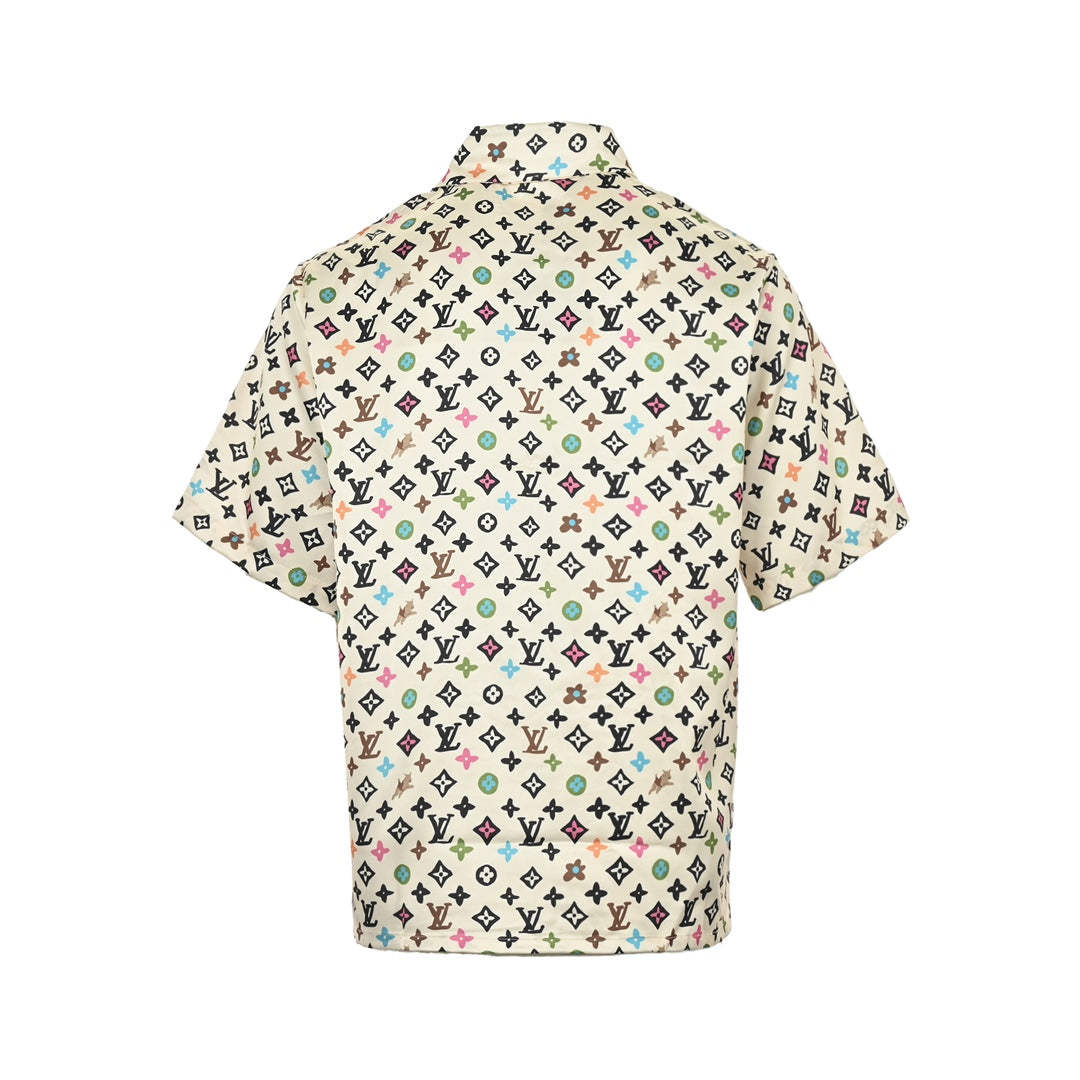 All-over printed silk short-sleeved shirt