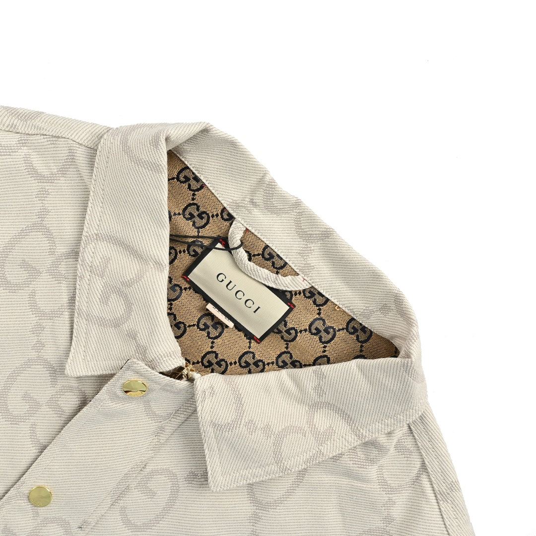 Double G all-over jacquard patchwork ivory denim jacket