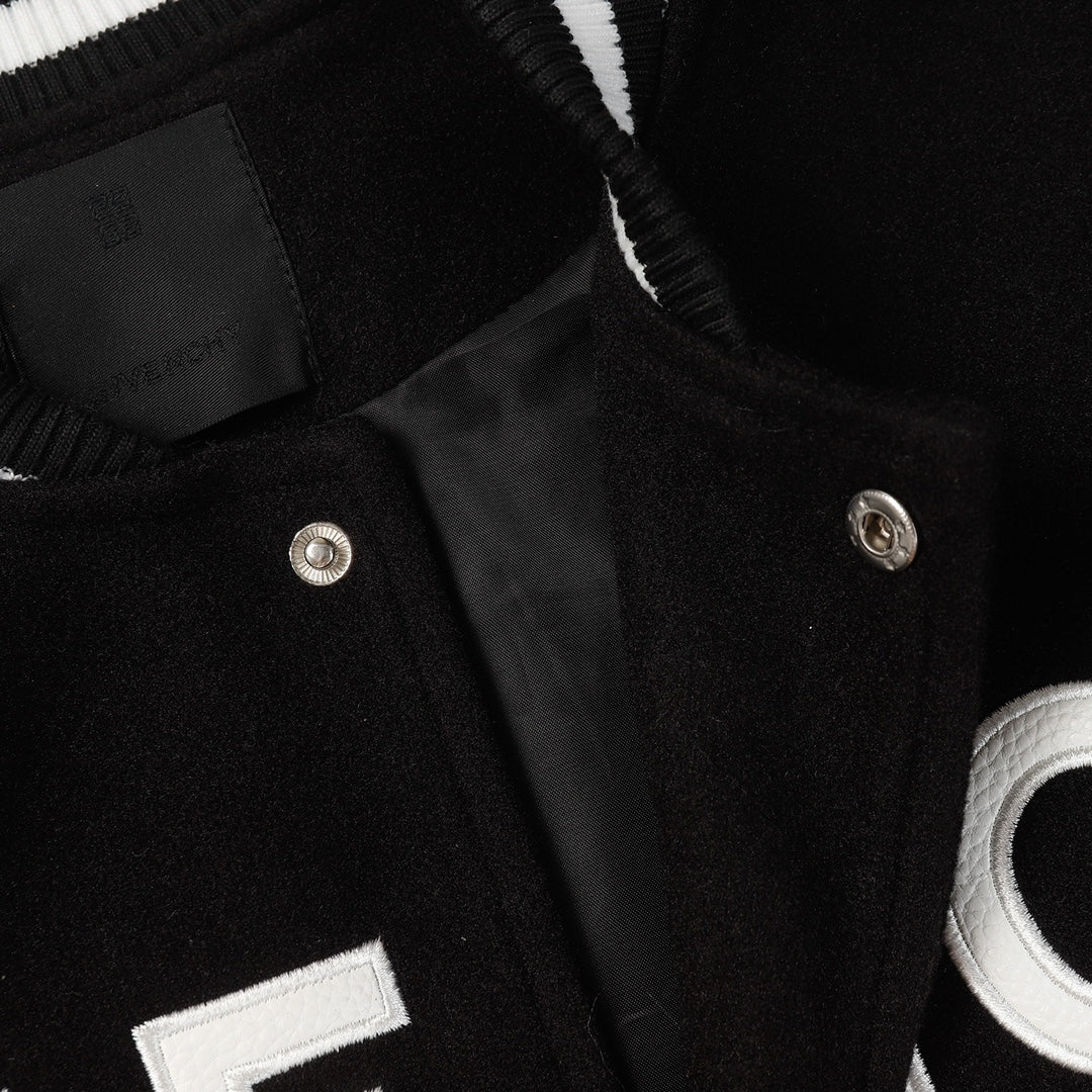 Leather letter embroidered baseball jersey jacket