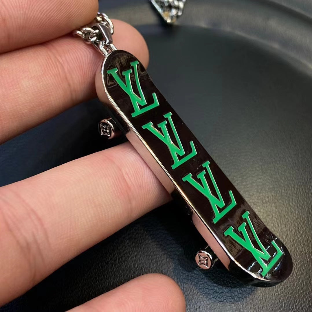 Skateboard style metal pendant necklace