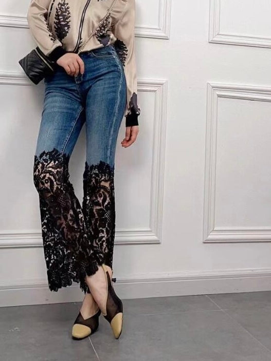 Lace panel jeans