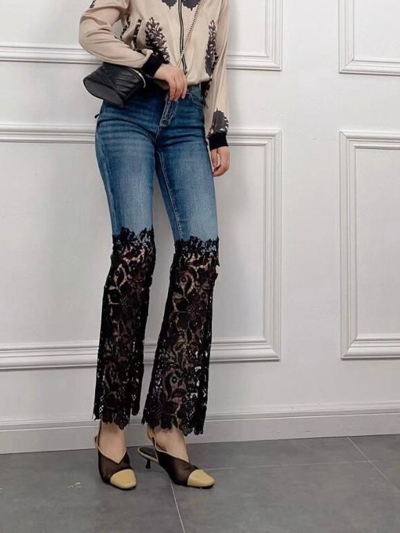 Lace panel jeans