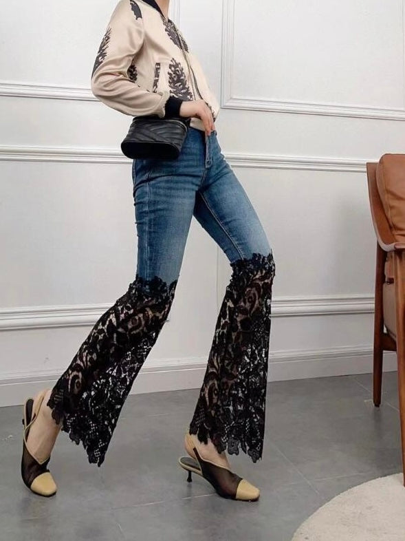 Lace panel jeans