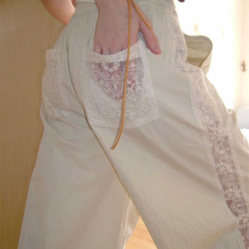 Lace paneled wide leg pants