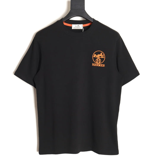 Orange circle embroidered short-sleeved T-shirt