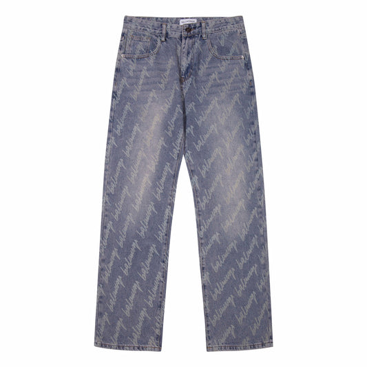 Classic letter-printed logo denim trousers