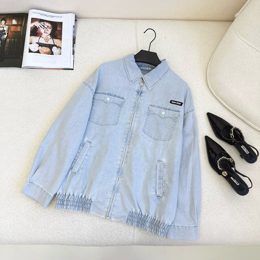 Relaxed fit pleated skirt denim jacket