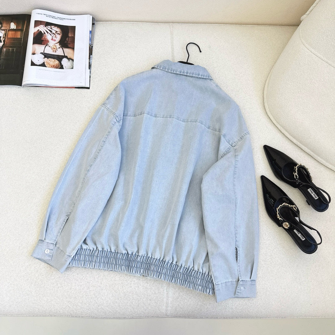 Relaxed fit pleated skirt denim jacket