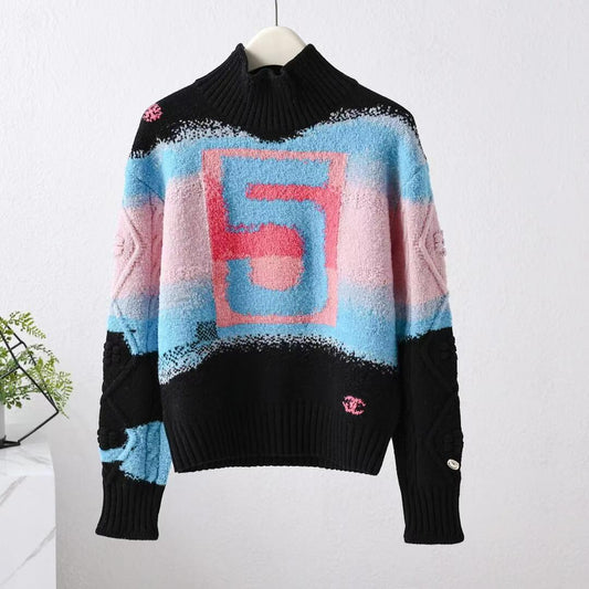 New Colorblock Long Sleeve Pullover Knitted Sweater