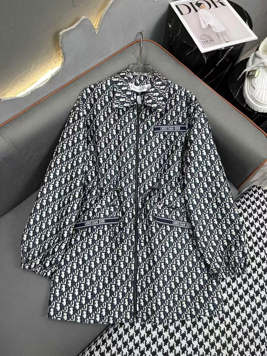 Lapel Zipper Long Sleeve Dress