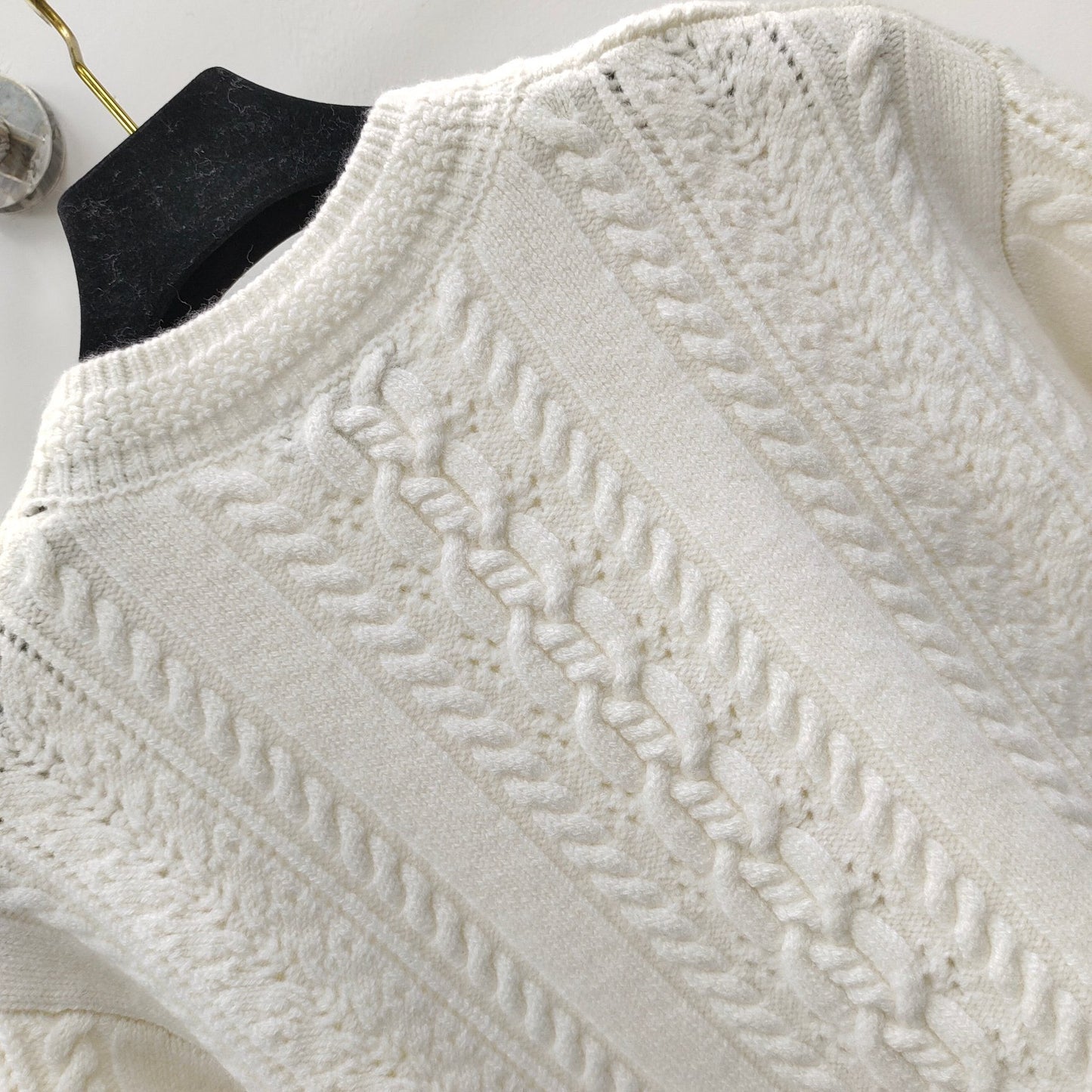 Palace style lace long sleeve cable knit sweater