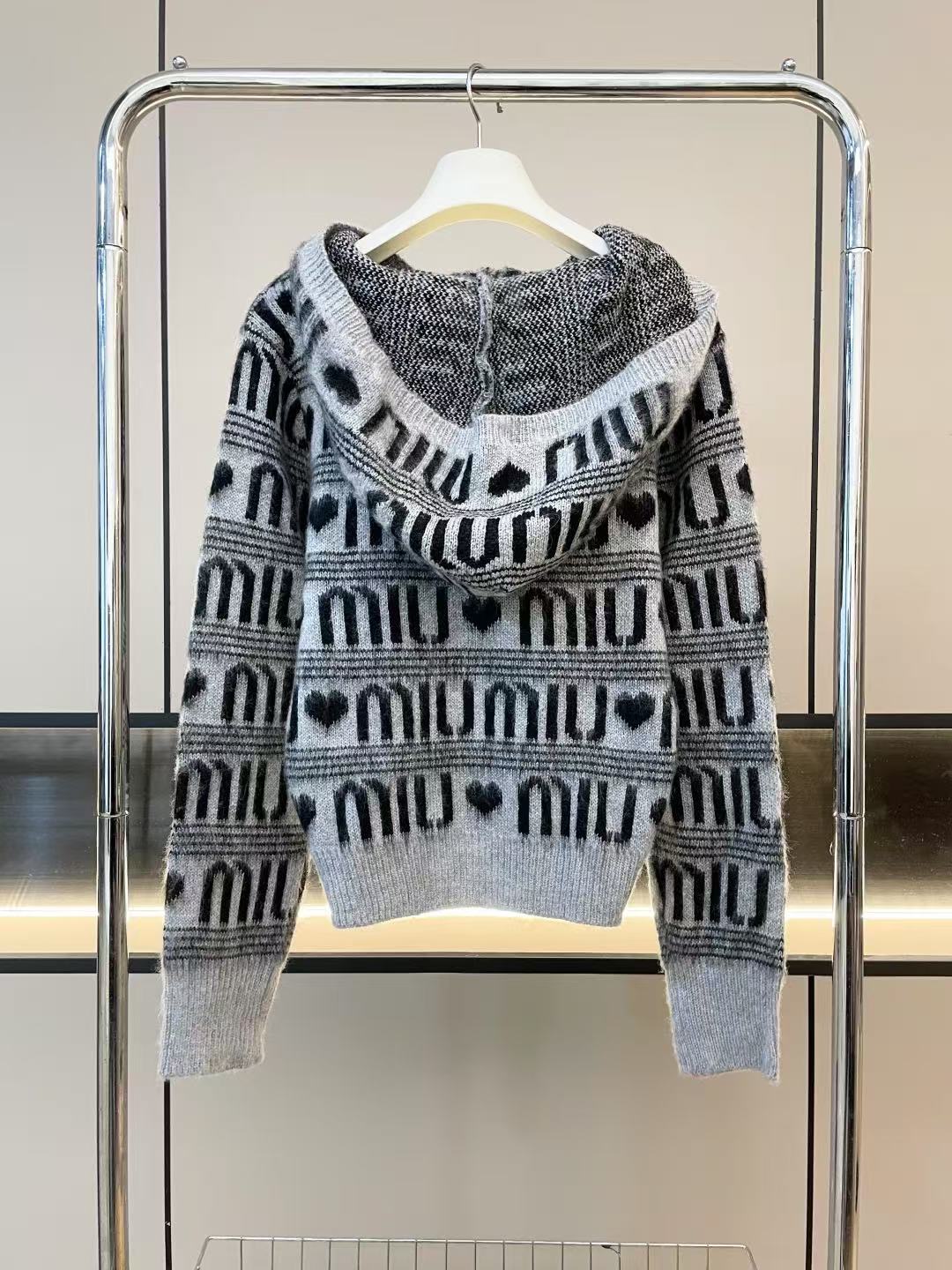 Jacquard full letter love mohair hooded sweater