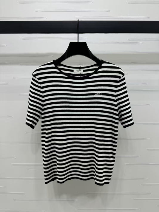 striped knitted short sleeves