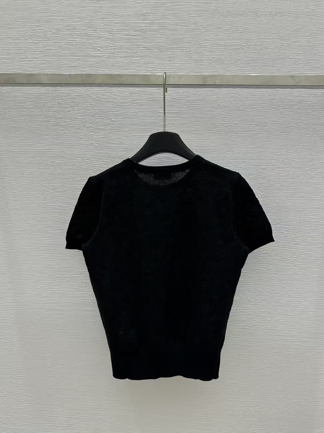 Solid color round neck hollow knitted short sleeves