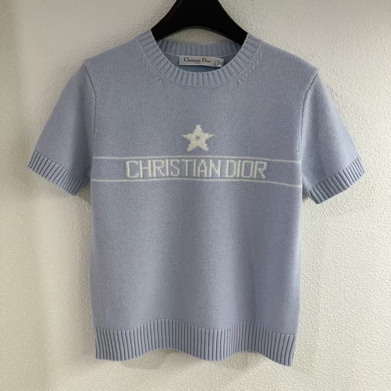 Five-pointed star round neck short-sleeved sweater