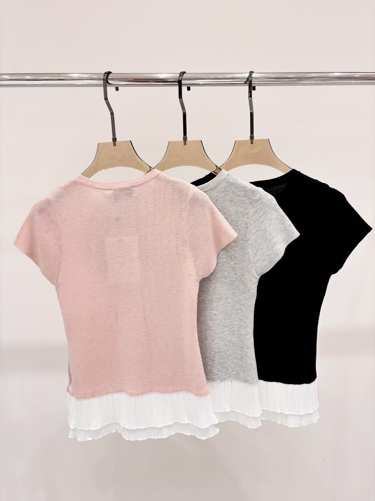 Logo patch lace stitching knitted short sleeves