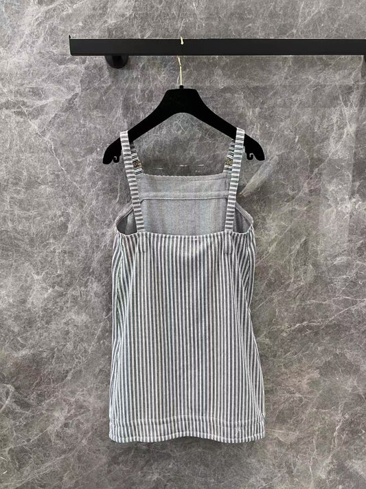 Metallic micro logo striped suspender skirt