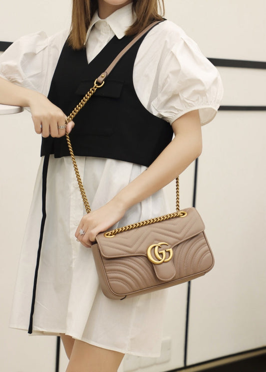 milk tea color Small GG Marmont 2.0 Shoulder Bag