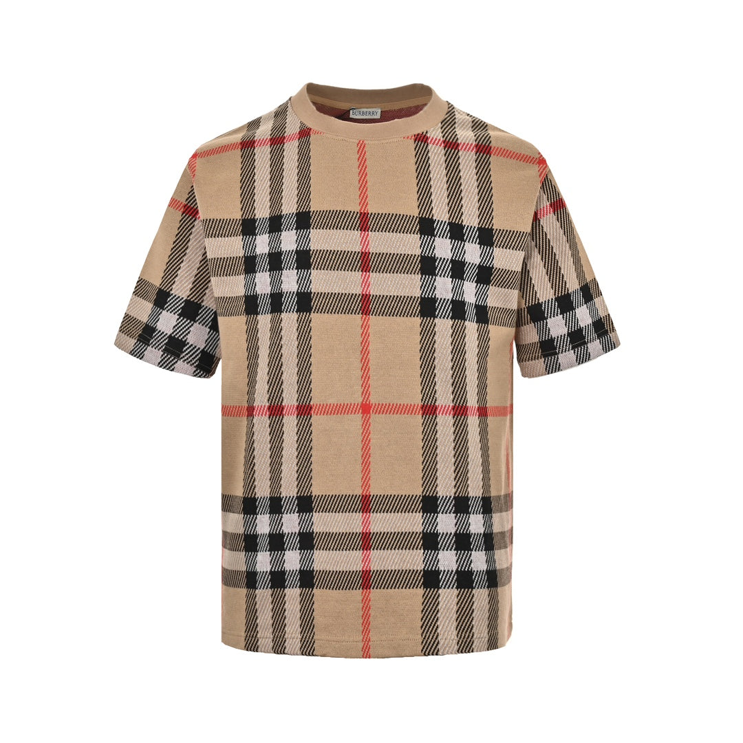 Checked knitted short sleeves