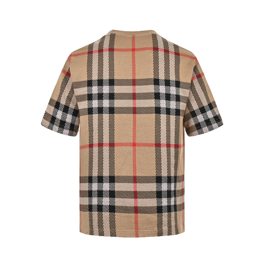 Checked knitted short sleeves