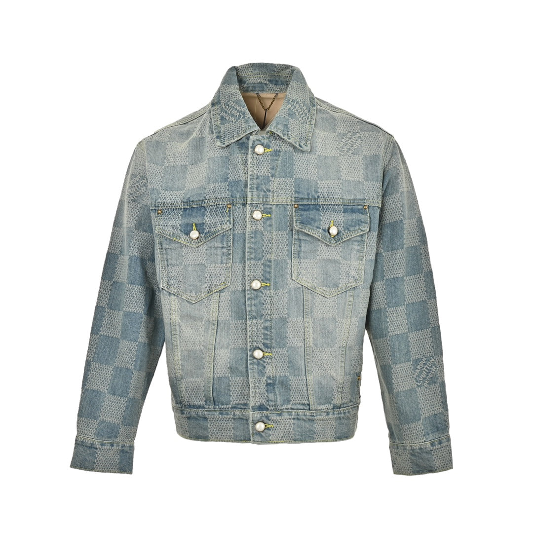 checkerboard denim jacket