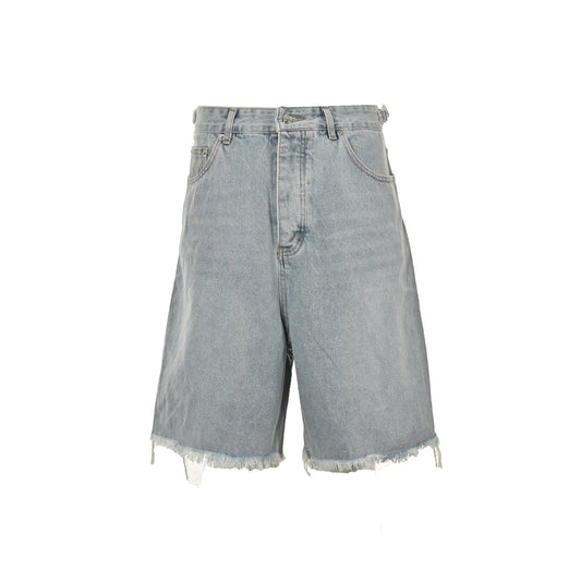 distressed tassel hem denim shorts